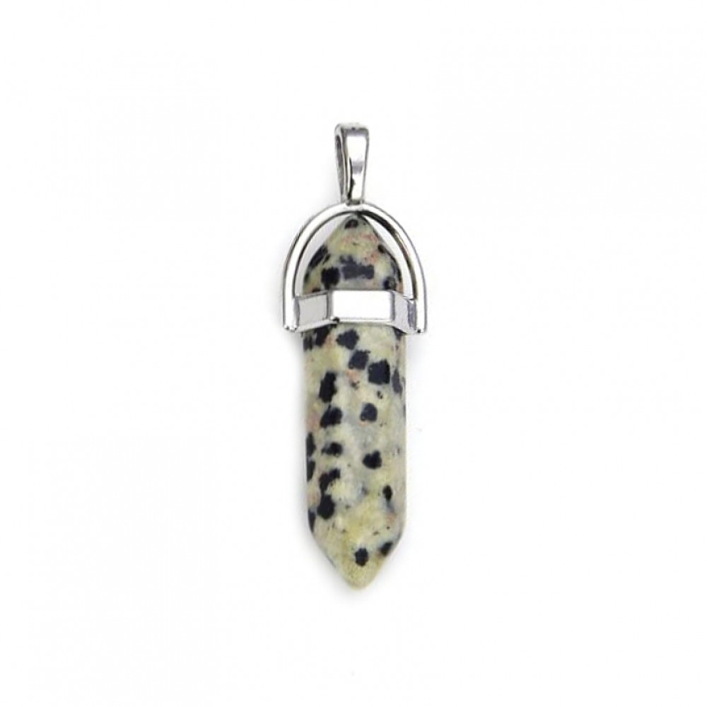 Ίασπις Δαλματίας (Dalmatian Jasper) φυσικός ημιπολύτιμος λίθος κρεμαστό εξαγωνικό πρίσμα διπλή αιχμή 40mm Πρίσμα Εξαγωνικό Κρεμαστοί Λίθοι