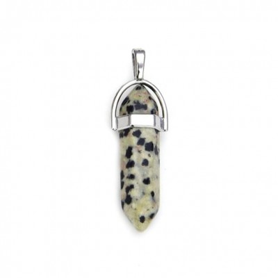 Ίασπις Δαλματίας (Dalmatian Jasper) φυσικός ημιπολύτιμος λίθος κρεμαστό εξαγωνικό πρίσμα διπλή αιχμή 40mm