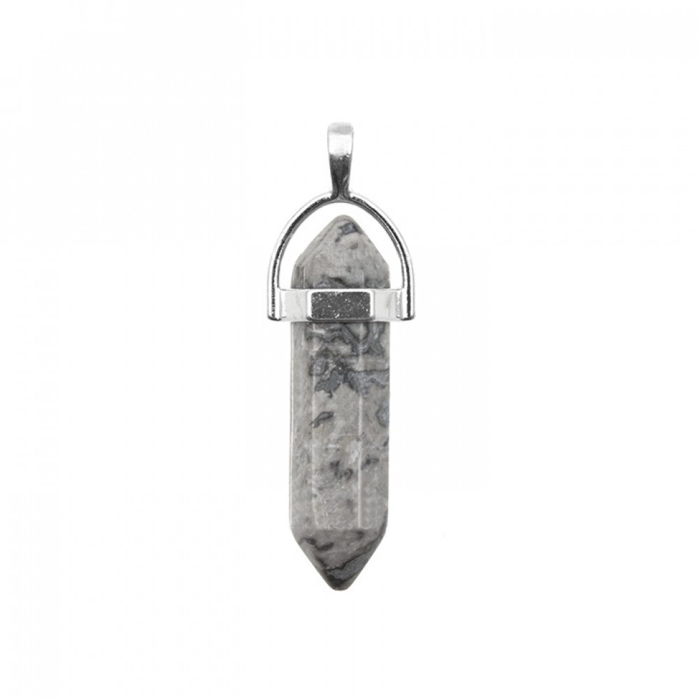 Jasper Map natural semi precious hanging stone hexagonal prism double point 40mm Prism Hexagonal Stones