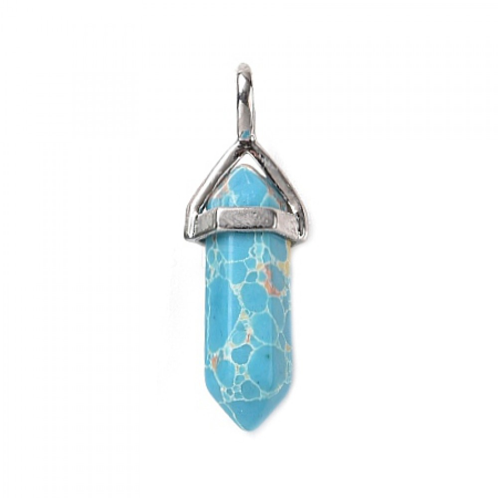Jasper sea sediment turqoise natural semi precious hanging stone hexagonal prism double point 40mm Prism Hexagonal Stones