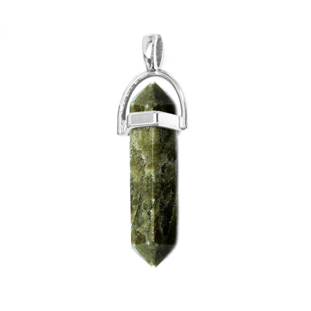 Νεφρίτης (Nephrite) φυσικός ημιπολύτιμος λίθος κρεμαστό εξαγωνικό πρίσμα διπλή αιχμή 40mm Πρίσμα Εξαγωνικό Κρεμαστοί Λίθοι