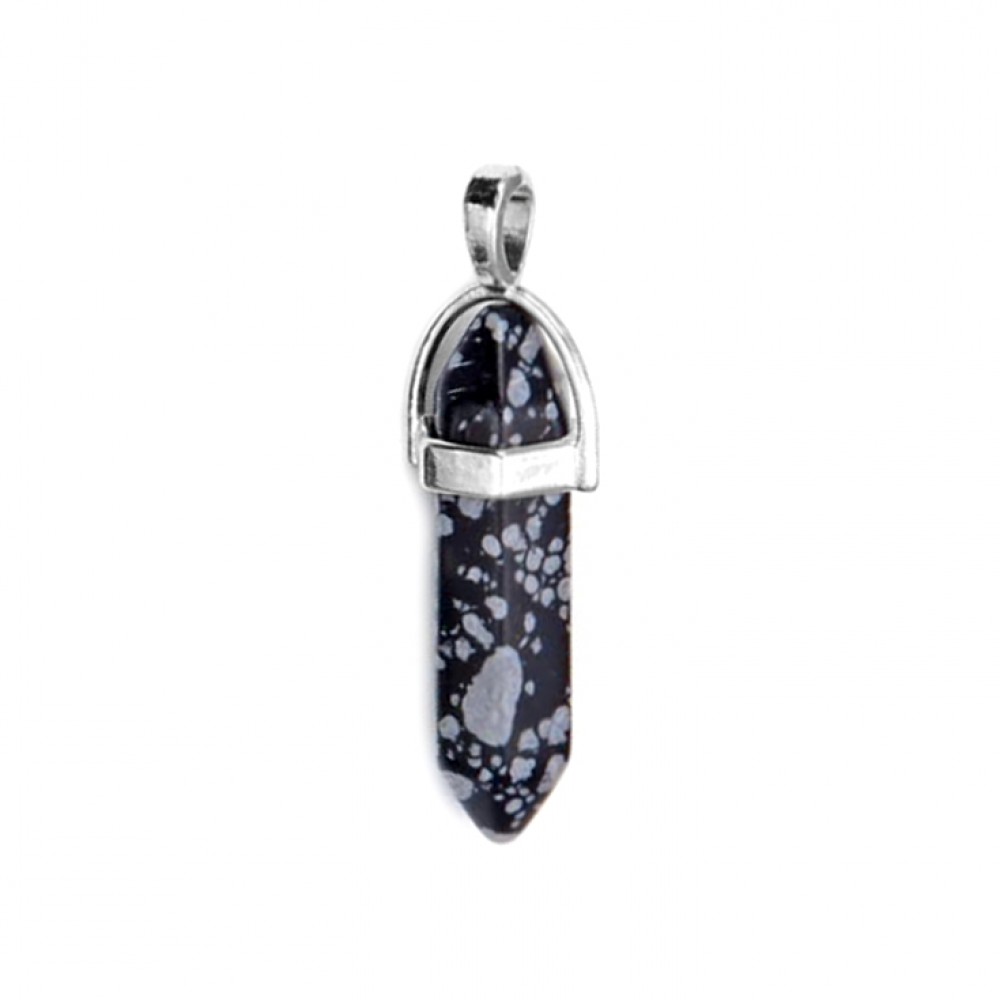 Οψιδιανός Χιονονιφάδα (Obsidian Snowflake) φυσικός ημιπολύτιμος λίθος κρεμαστό εξαγωνικό πρίσμα διπλή αιχμή 40mm Πρίσμα Εξαγωνικό Κρεμαστοί Λίθοι