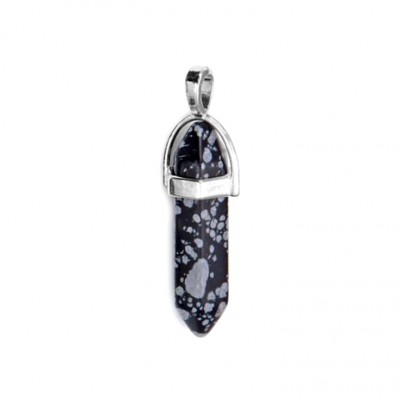 Οψιδιανός Χιονονιφάδα (Obsidian Snowflake) φυσικός ημιπολύτιμος λίθος κρεμαστό εξαγωνικό πρίσμα διπλή αιχμή 40mm