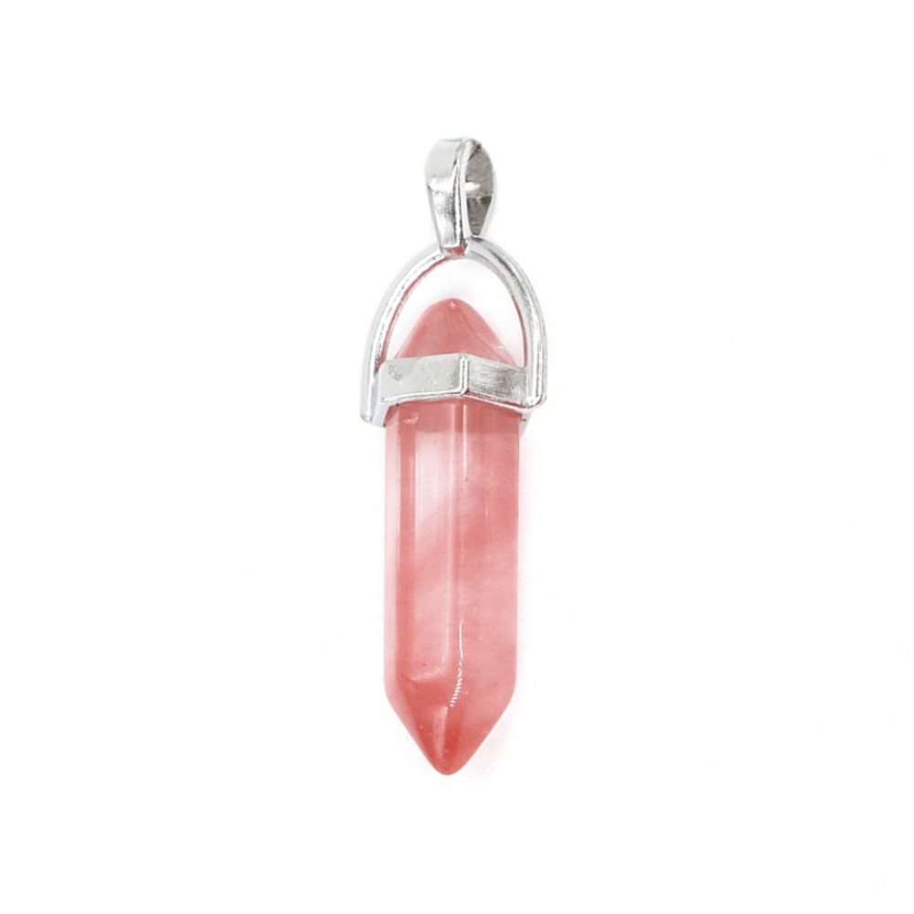Χαλαζίας (Cherry Quartz) φυσικός ημιπολύτιμος λίθος κρεμαστό εξαγωνικό πρίσμα διπλή αιχμή 40mm Πρίσμα Εξαγωνικό Κρεμαστοί Λίθοι