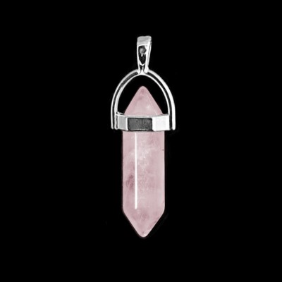 Χαλαζίας ροζ (Rose Quartz) φυσικός ημιπολύτιμος λίθος κρεμαστό εξαγωνικό πρίσμα διπλή αιχμή 40mm