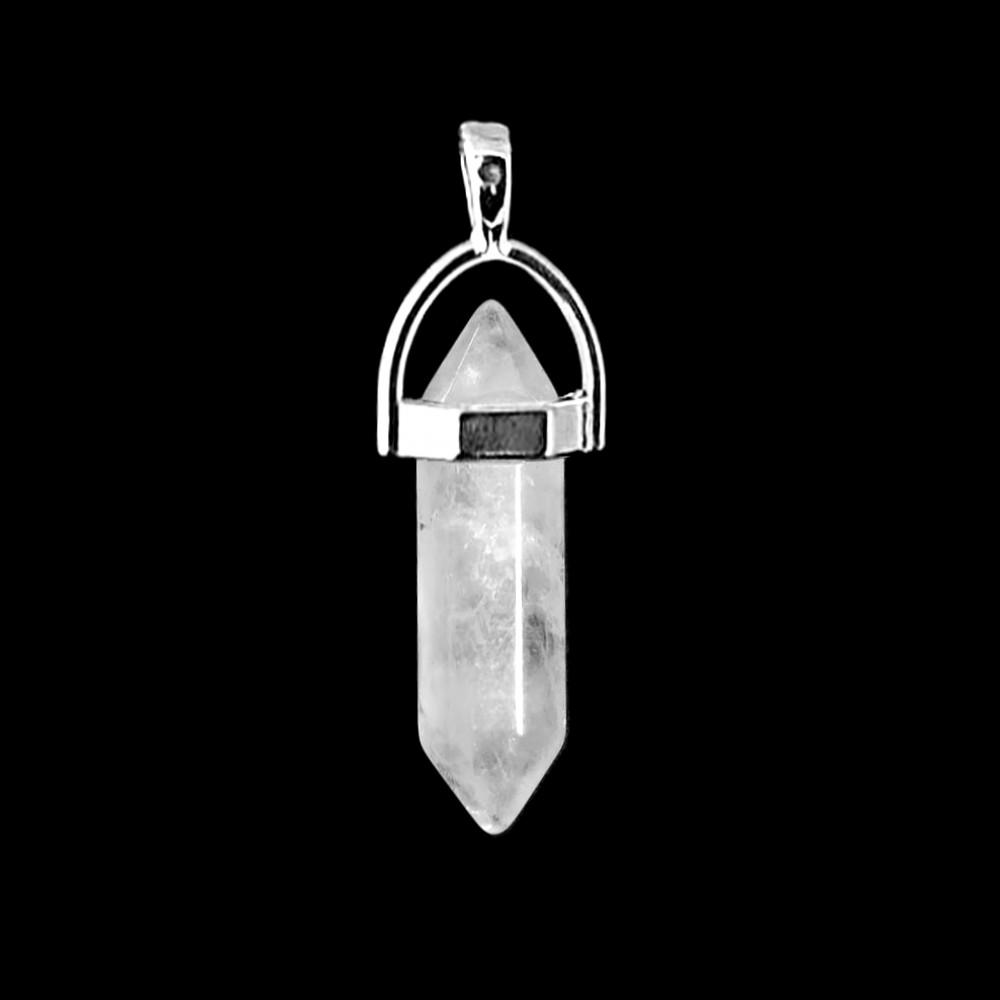 Χαλαζίας λευκός (White Quartz) φυσικός ημιπολύτιμος λίθος κρεμαστό εξαγωνικό πρίσμα διπλή αιχμή 40mm Πρίσμα Εξαγωνικό Κρεμαστοί Λίθοι