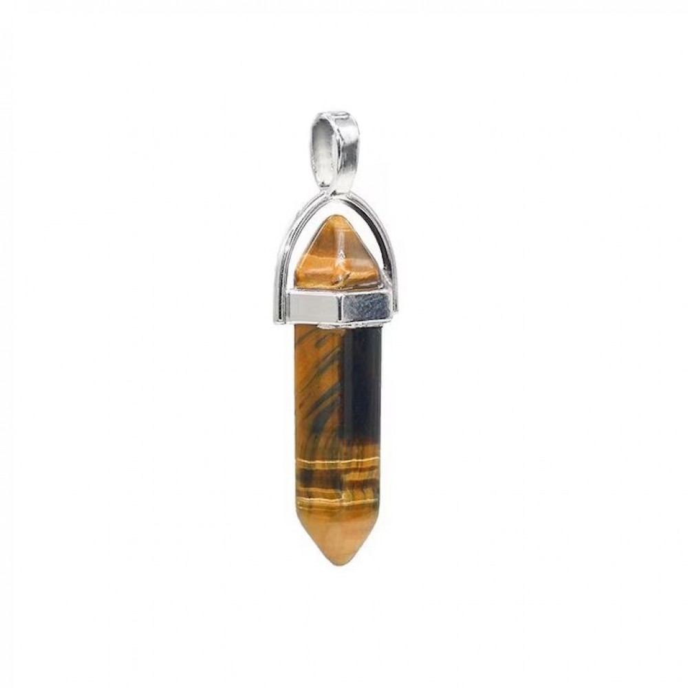 Μάτι της Τίγρης (Tiger Eye) φυσικός ημιπολύτιμος λίθος κρεμαστό εξαγωνικό πρίσμα διπλή αιχμή 40mm Πρίσμα Εξαγωνικό Κρεμαστοί Λίθοι