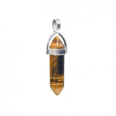 Μάτι της Τίγρης (Tiger Eye) φυσικός ημιπολύτιμος λίθος κρεμαστό εξαγωνικό πρίσμα διπλή αιχμή 40mm