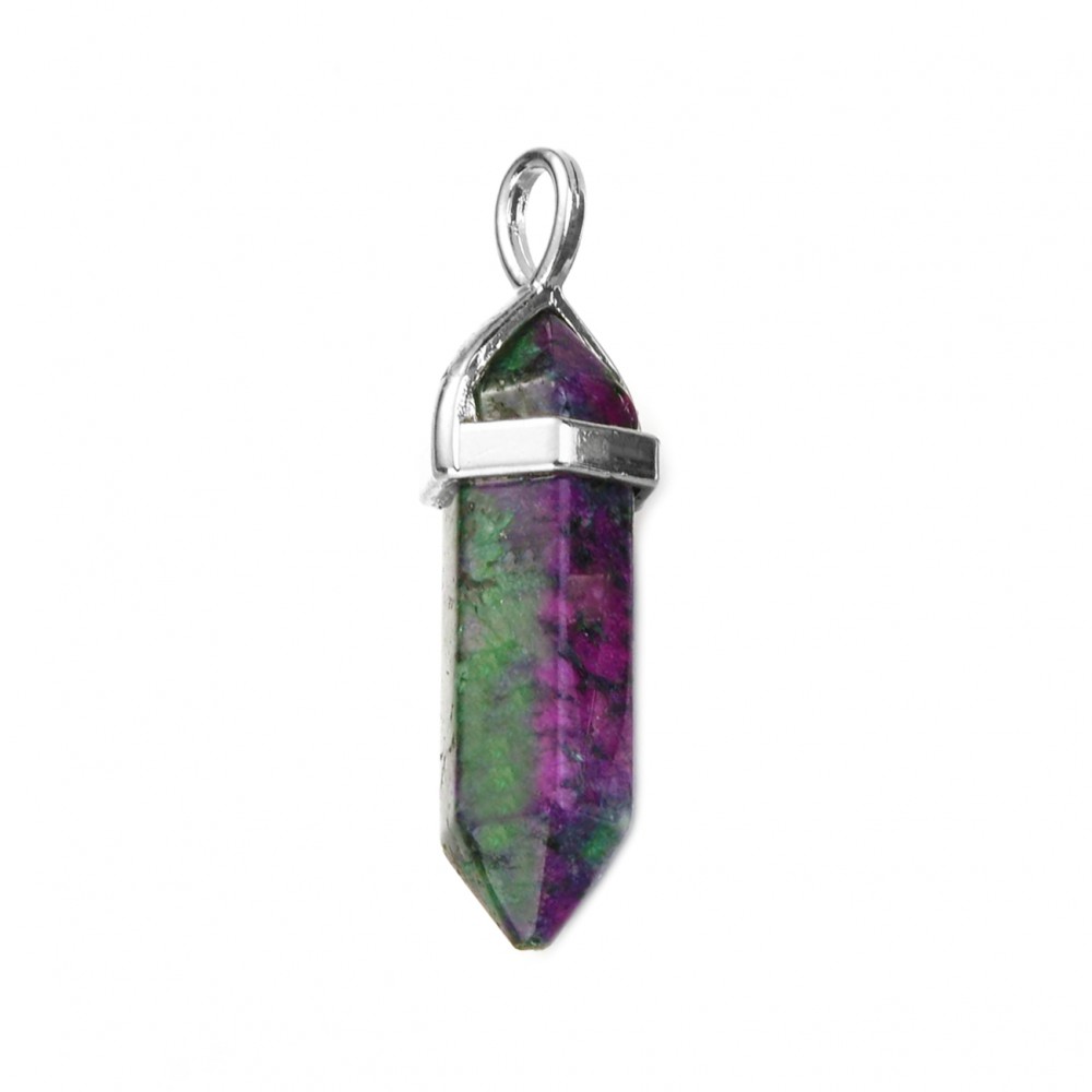 Ρουμπίνι σε Ζοϊσίτη (Ruby Zoisite) φυσικός ημιπολύτιμος λίθος κρεμαστό εξαγωνικό πρίσμα διπλή αιχμή 40mm Πρίσμα Εξαγωνικό Κρεμαστοί Λίθοι