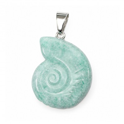 Αμαζονίτης (Amazonite) φυσικός ημιπολύτιμος λίθος κρεμαστός σε σχήμα κοχύλι Nautilus σκαλιστό 27x22mm