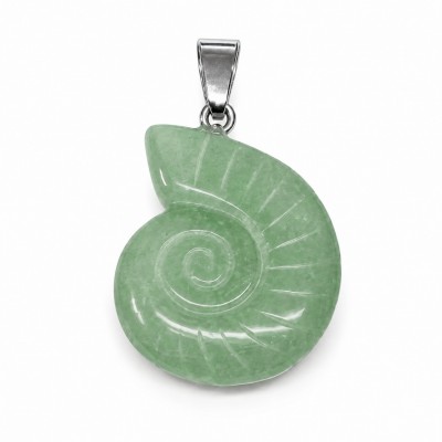 Αβεντουρίνη πράσινη (Aventurine) φυσικός ημιπολύτιμος λίθος κρεμαστός σε σχήμα κοχύλι Nautilus σκαλιστό 27x22mm