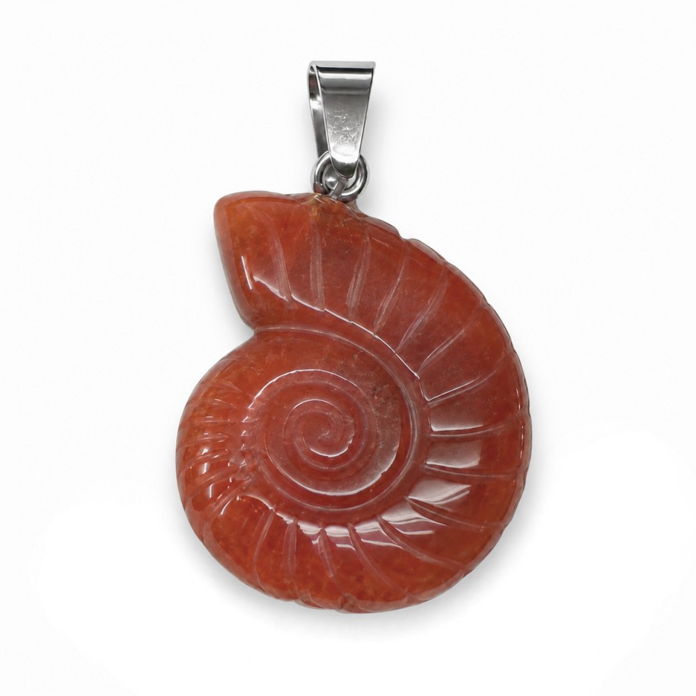 Κορνεόλη (Carnelian) φυσικός ημιπολύτιμος λίθος κρεμαστός σε σχήμα κοχύλι Nautilus σκαλιστό 27x22mm Κοχύλι Κρεμαστοί Λίθοι
