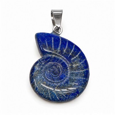 Λάπις Λάζουλι (Lapis Lazuli) φυσικός ημιπολύτιμος λίθος κρεμαστός σε σχήμα κοχύλι Nautilus σκαλιστό 27x22mm