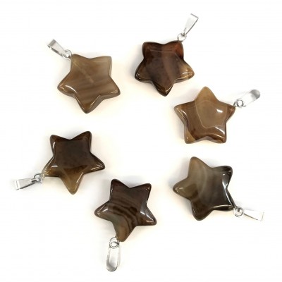 Agate Botswana brown natural semi precious hanging stone star 20mm