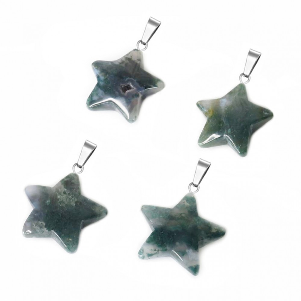Moss Grass Agate natural semi precious hanging stone star 20mm Star Shape Stones