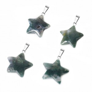 Moss Grass Agate natural semi precious hanging stone star 20mm Star Shape Stones