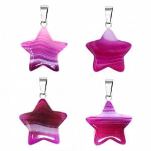 Αχάτης ροζ φούξια (Agate) φυσικός ημιπολύτιμος λίθος κρεμαστό αστέρι 20mm Αστέρι Κρεμαστοί Λίθοι