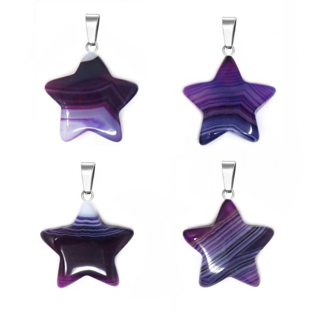 Αχάτης μωβ (Agate) φυσικός ημιπολύτιμος λίθος κρεμαστό αστέρι 20mm Αστέρι Κρεμαστοί Λίθοι