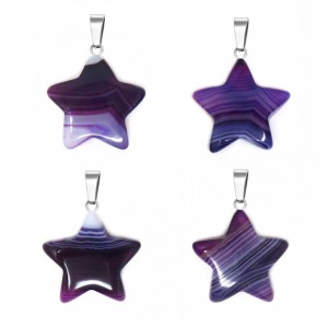 Αχάτης μωβ (Agate) φυσικός ημιπολύτιμος λίθος κρεμαστό αστέρι 20mm Αστέρι Κρεμαστοί Λίθοι