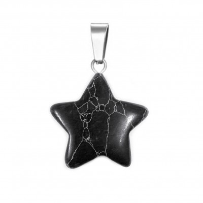 Χαολίτης μαύρος (Black Howlite) φυσικός ημιπολύτιμος λίθος κρεμαστό αστέρι 20mm