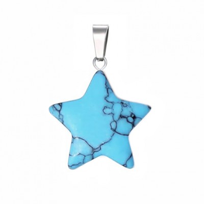 Χαολίτης γαλάζιος (Howlite light blue) φυσικός ημιπολύτιμος λίθος κρεμαστό αστέρι 20mm