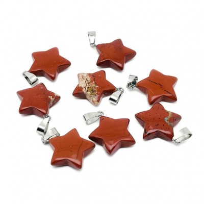 Ίασπις κόκκινος (Red Jasper) φυσικός ημιπολύτιμος λίθος κρεμαστό αστέρι 20mm