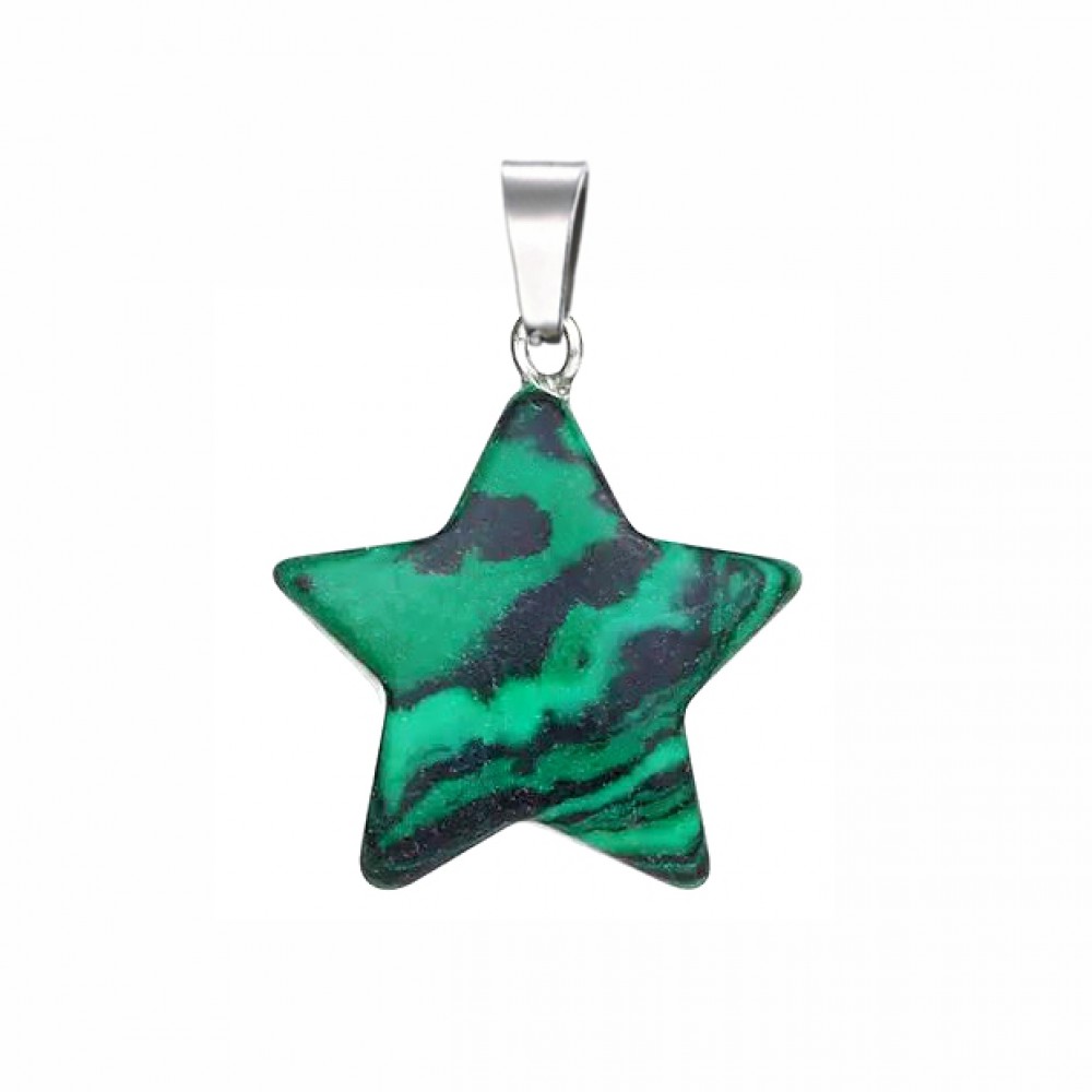 Μαλαχίτης πράσινος (Malachite) φυσικός ημιπολύτιμος λίθος κρεμαστό αστέρι 20mm Αστέρι Κρεμαστοί Λίθοι