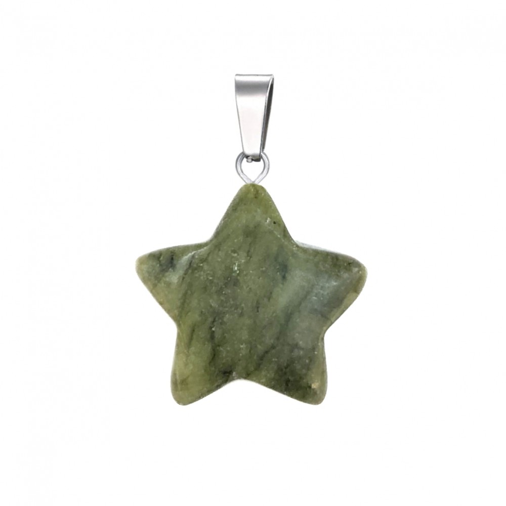 Νεφρίτης (Nephrite) φυσικός ημιπολύτιμος λίθος κρεμαστό αστέρι 20mm Αστέρι Κρεμαστοί Λίθοι