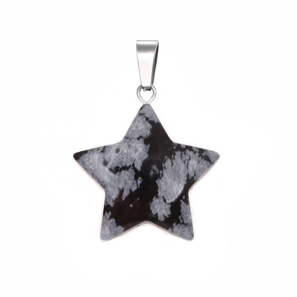Οψιδιανός Χιονονιφάδα (Obsidian Snowflake) φυσικός ημιπολύτιμος λίθος κρεμαστό αστέρι 20mm Αστέρι Κρεμαστοί Λίθοι
