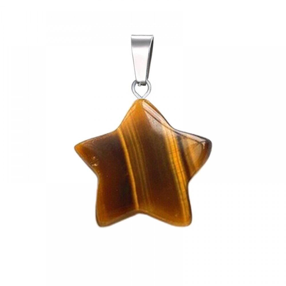 Μάτι της Τίγρης (Tiger Eye) φυσικός ημιπολύτιμος λίθος κρεμαστό αστέρι 20mm Αστέρι Κρεμαστοί Λίθοι