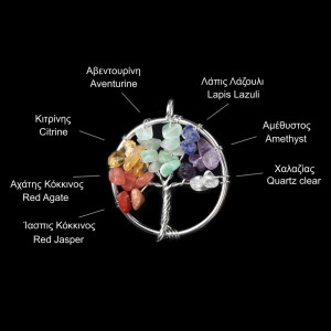 7 Chakras φυσικοί ημιπολύτιμοι λίθοι σε χειροποίητο Δέντρο της Ζωής κρεμαστό 30mm Δέντρο της Ζωής Κρεμαστοί Λίθοι