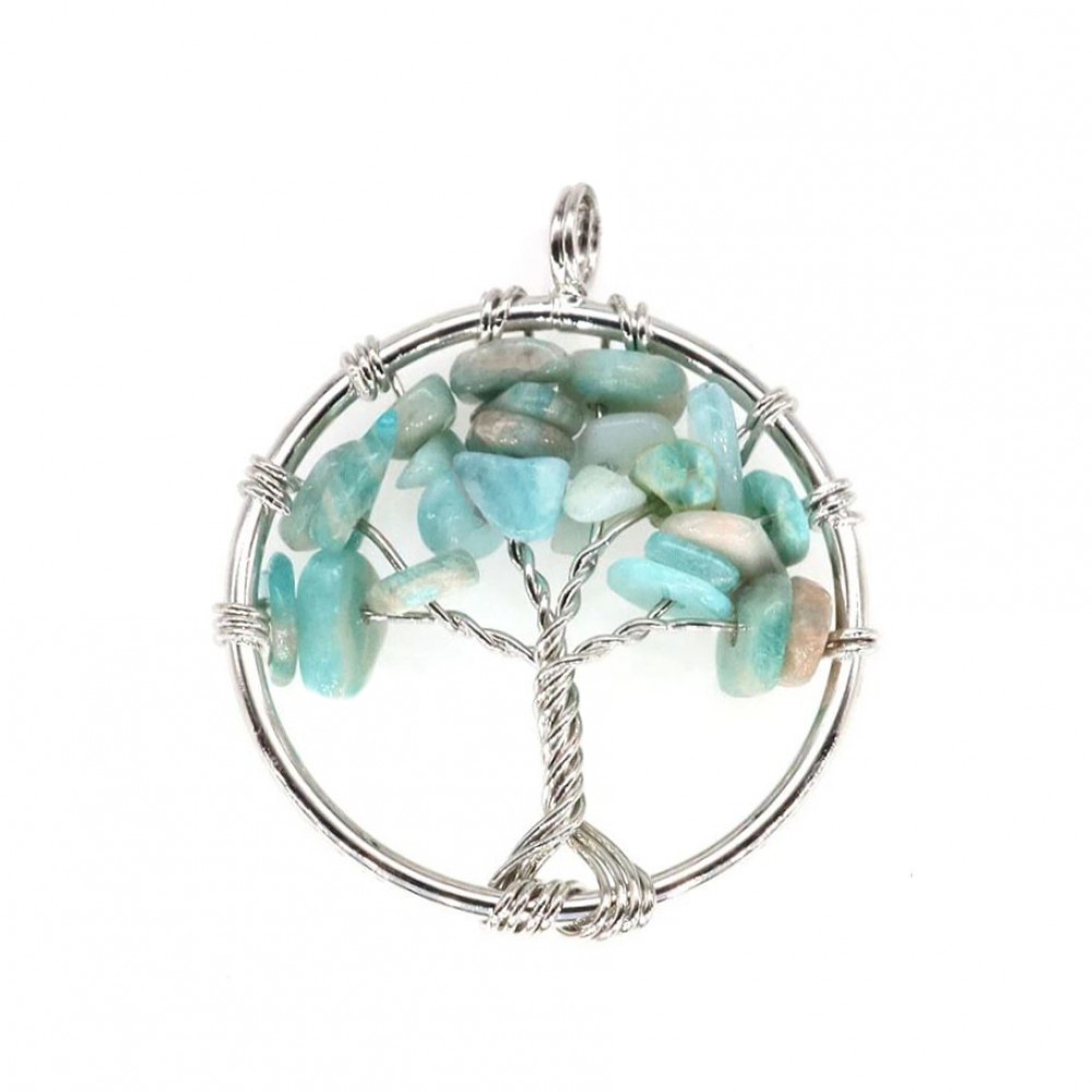 Αμαζονίτης (Amazonite) φυσικοί ημιπολύτιμοι λίθοι σε χειροποίητο Δέντρο της Ζωής κρεμαστό 30mm Δέντρο της Ζωής Κρεμαστοί Λίθοι