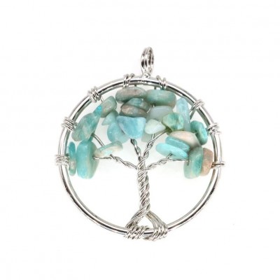Αμαζονίτης (Amazonite) φυσικοί ημιπολύτιμοι λίθοι σε χειροποίητο Δέντρο της Ζωής κρεμαστό 30mm
