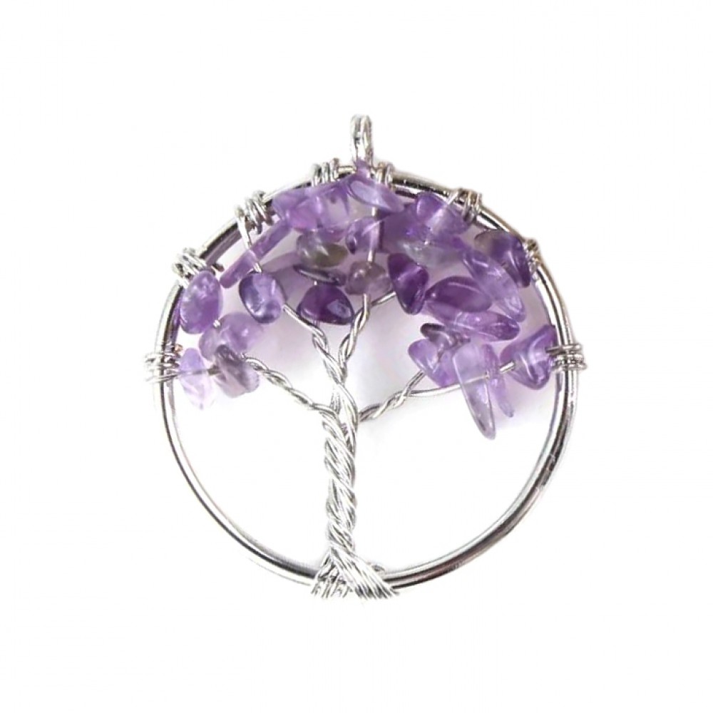 Αμέθυστος (Amethyst) φυσικοί ημιπολύτιμοι λίθοι σε χειροποίητο Δέντρο της Ζωής κρεμαστό 30mm Δέντρο της Ζωής Κρεμαστοί Λίθοι
