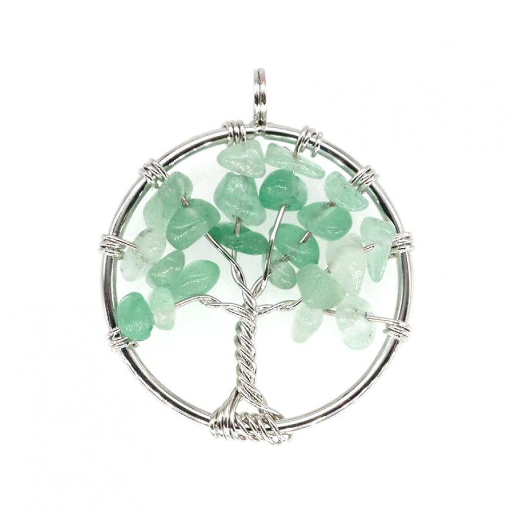 Αβεντουρίνη πράσινη (Aventurine) φυσικοί ημιπολύτιμοι λίθοι σε χειροποίητο Δέντρο της Ζωής κρεμαστό 30mm Δέντρο της Ζωής Κρεμαστοί Λίθοι