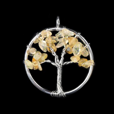 Κιτρίνης (Citrine) φυσικοί ημιπολύτιμοι λίθοι σε χειροποίητο Δέντρο της Ζωής κρεμαστό 30mm