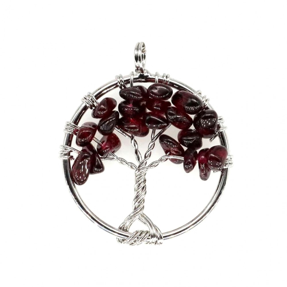 Γρανάτης (Garnet) φυσικοί ημιπολύτιμοι λίθοι σε χειροποίητο Δέντρο της Ζωής κρεμαστό 30mm Δέντρο της Ζωής Κρεμαστοί Λίθοι