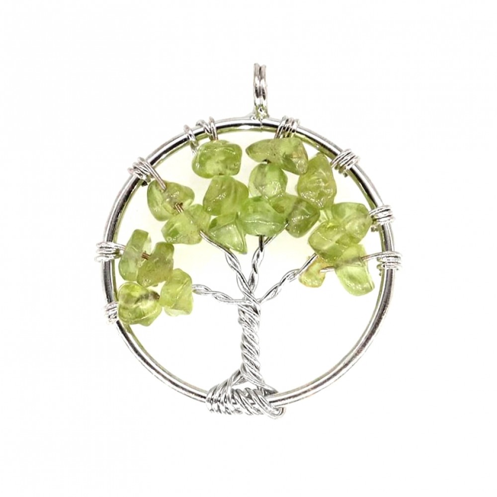 Περίδοτο (Peridot) φυσικοί ημιπολύτιμοι λίθοι σε χειροποίητο Δέντρο της Ζωής κρεμαστό 30mm Δέντρο της Ζωής Κρεμαστοί Λίθοι