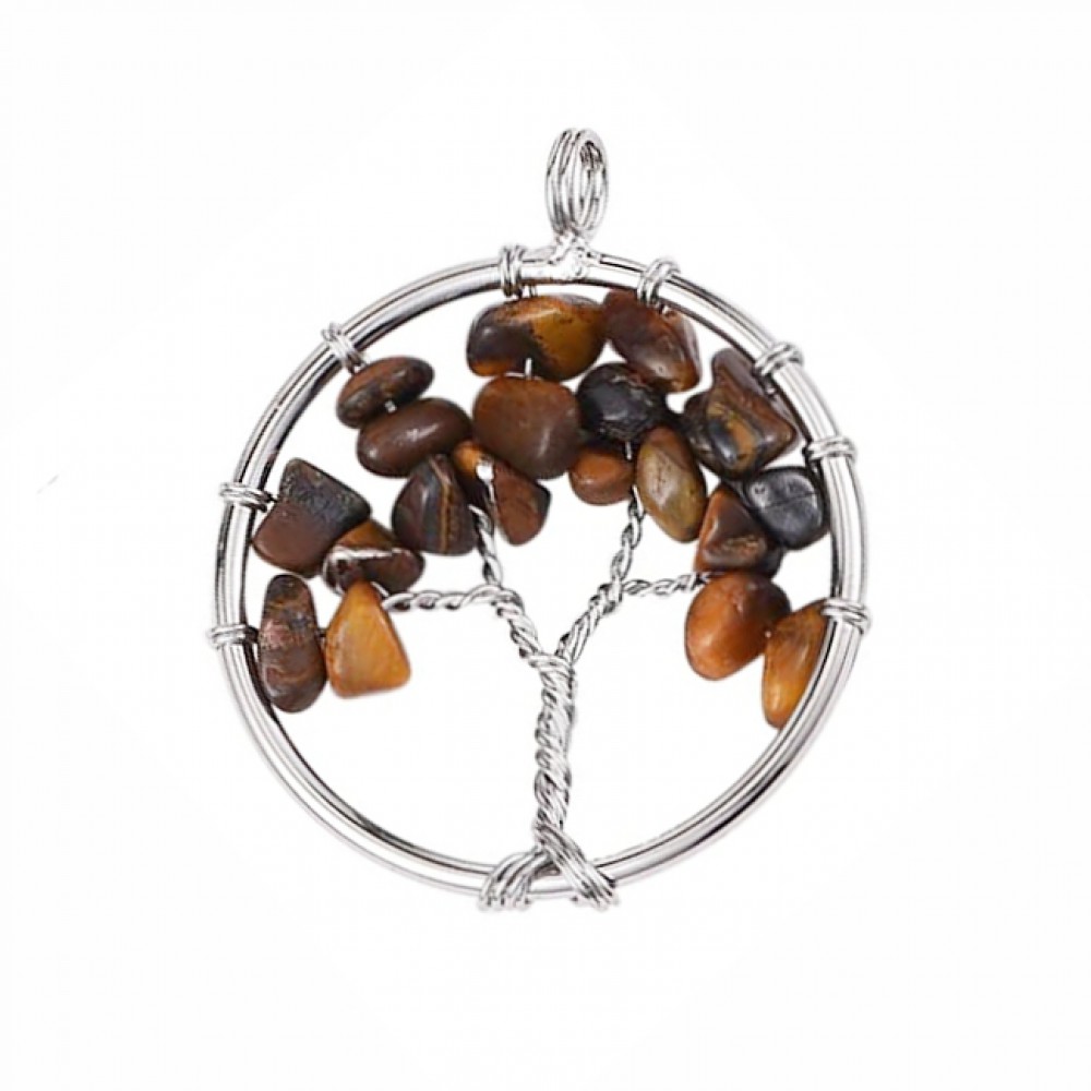 Μάτι της Τίγρης (Tiger Eye) φυσικοί ημιπολύτιμοι λίθοι σε χειροποίητο Δέντρο της Ζωής κρεμαστό 30mm Δέντρο της Ζωής Κρεμαστοί Λίθοι
