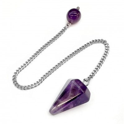 Εκκρεμές Αμέθυστος (Amethyst) εξαγωνικός φυσικός ημιπολύτιμος λίθος