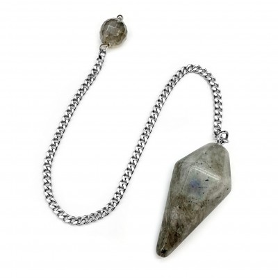 Εκκρεμές Λαμπραντορίτης (Labradorite) εξαγωνικός φυσικός ημιπολύτιμος λίθος