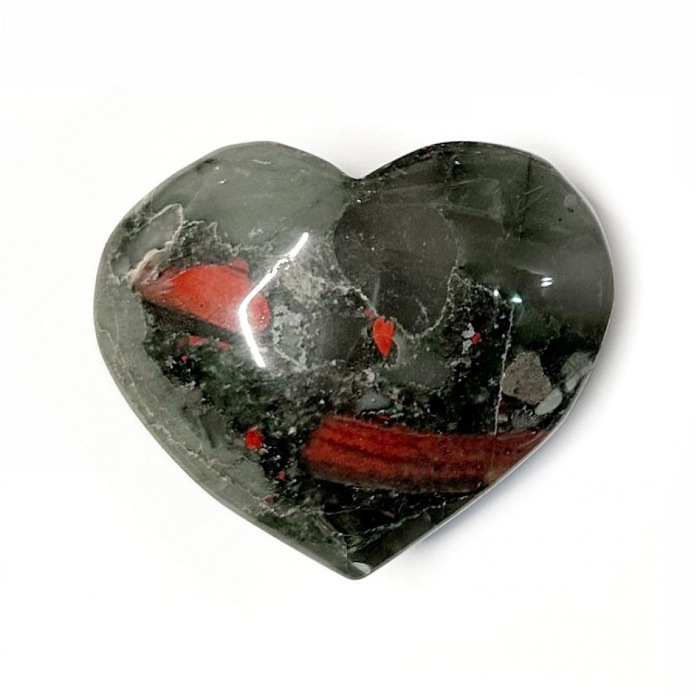 Αιματόπετρα (African Bloodstone) φυσικός ημιπολύτιμος λίθος σε σχήμα καρδιά 5∽6cm Λίθοι Χώρου
