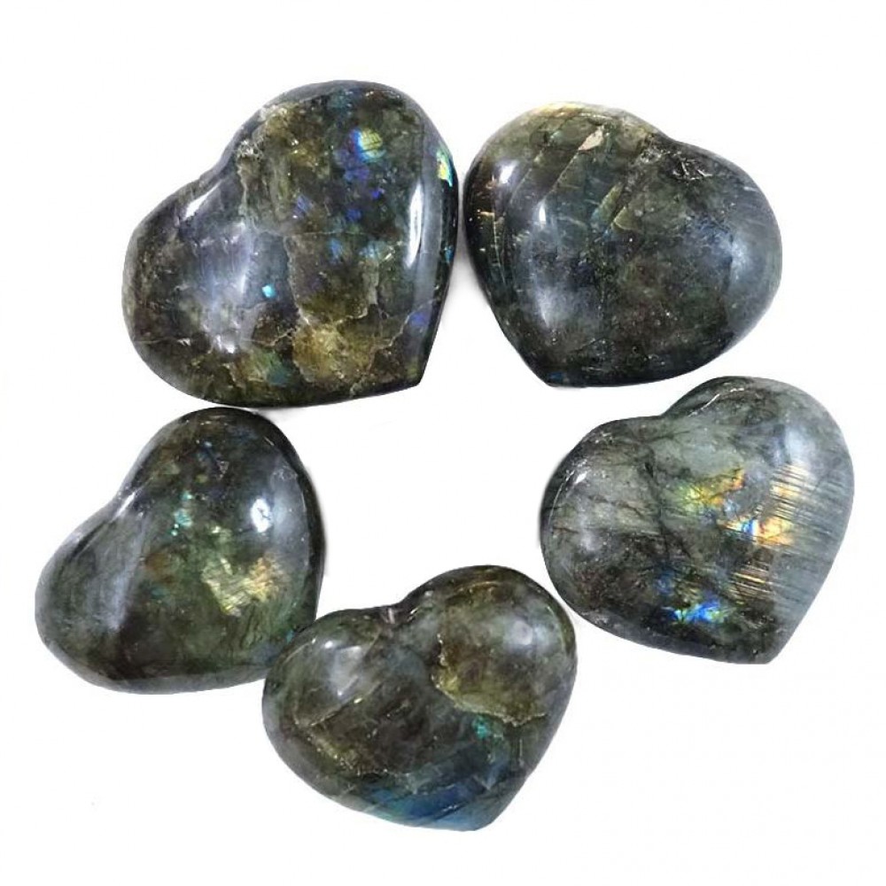 Λαμπραντορίτης (Labradorite) φυσικός ημιπολύτιμος λίθος σε σχήμα καρδιά 5cm Λίθοι Χώρου