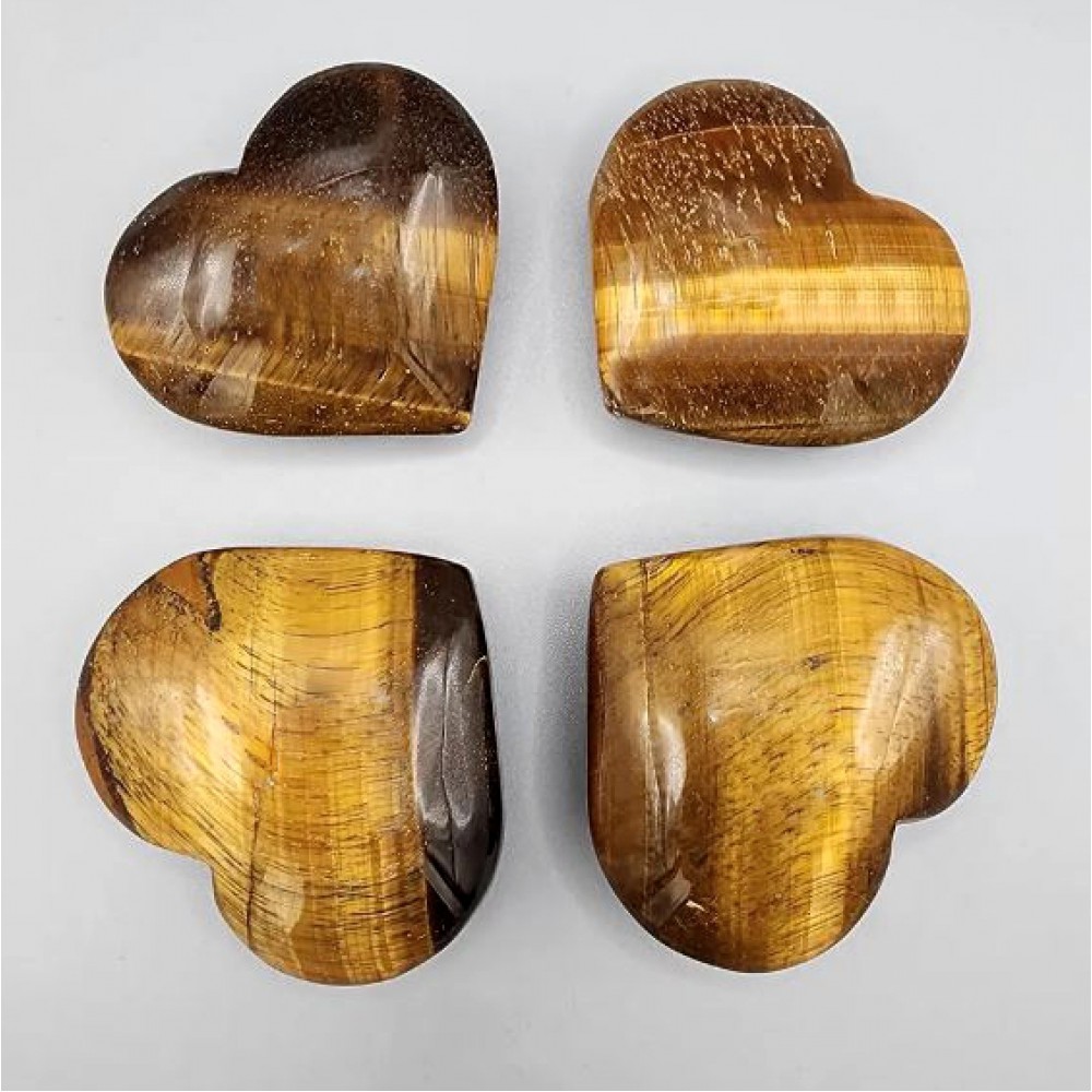 Μάτι της Τίγρης (Tiger Eye) φυσικός ημιπολύτιμος λίθος σε σχήμα καρδιά 5.5cm∽6.5cm Λίθοι Χώρου