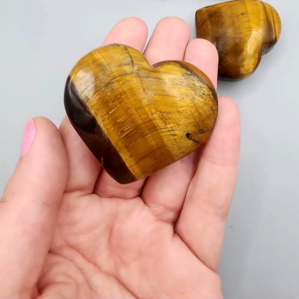 Μάτι της Τίγρης (Tiger Eye) φυσικός ημιπολύτιμος λίθος σε σχήμα καρδιά 5.5cm∽6.5cm Λίθοι Χώρου