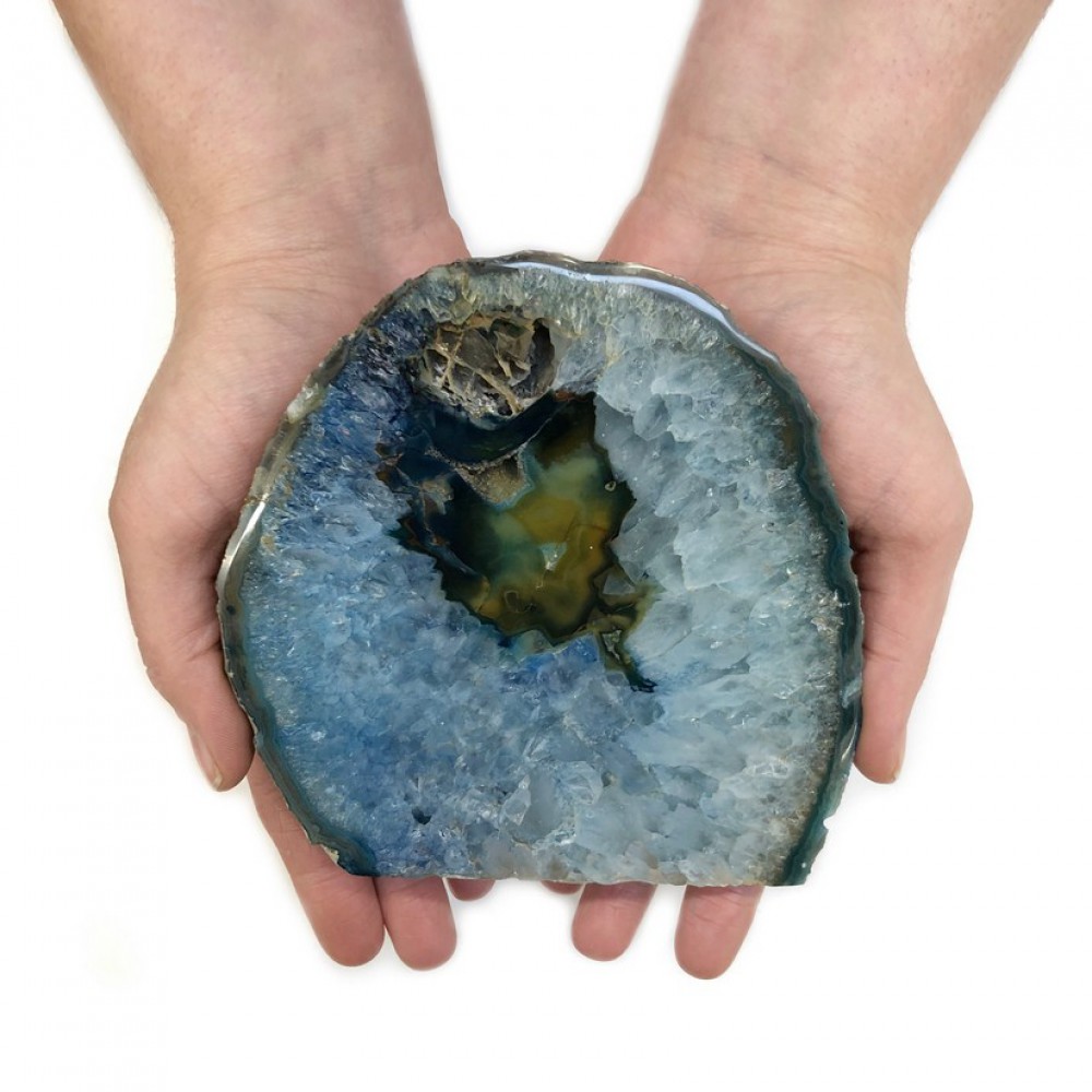 Agate blue - green, irregular rough natural semi precious stone 13.5cm x 13.5cm x 5.5cm Decorative Stones