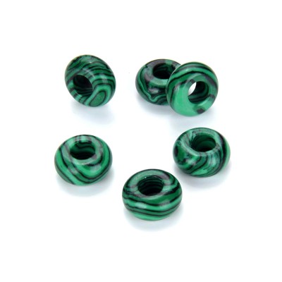 Μαλαχίτης πράσινος (Malachite) φυσικός ημιπολύτιμος λίθος χάντρα πλακέ 14x8mm με μεγάλη τρύπα 6mm (τιμή ανά χάντρα)