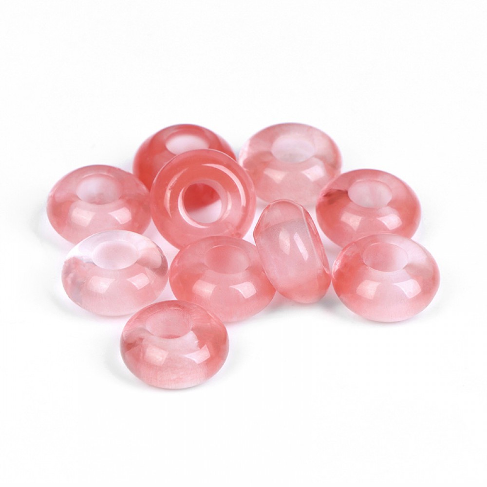 Χαλαζίας (Cherry Quartz) φυσικός ημιπολύτιμος λίθος χάντρα πλακέ 14x8mm με μεγάλη τρύπα 6mm (τιμή ανά χάντρα) Λίθοι με Μεγάλη Τρύπα