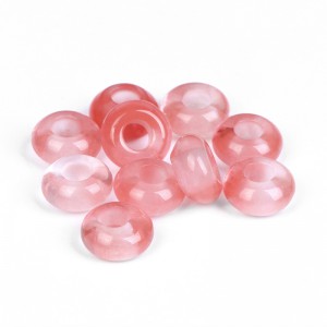 Χαλαζίας (Cherry Quartz) φυσικός ημιπολύτιμος λίθος χάντρα πλακέ 14x8mm με μεγάλη τρύπα 6mm (τιμή ανά χάντρα) Λίθοι με Μεγάλη Τρύπα