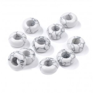 Χαολίτης λευκός (white Howlite) φυσικός ημιπολύτιμος λίθος χάντρα πλακέ 14x8mm με μεγάλη τρύπα 6mm (τιμή ανά χάντρα) Λίθοι με Μεγάλη Τρύπα
